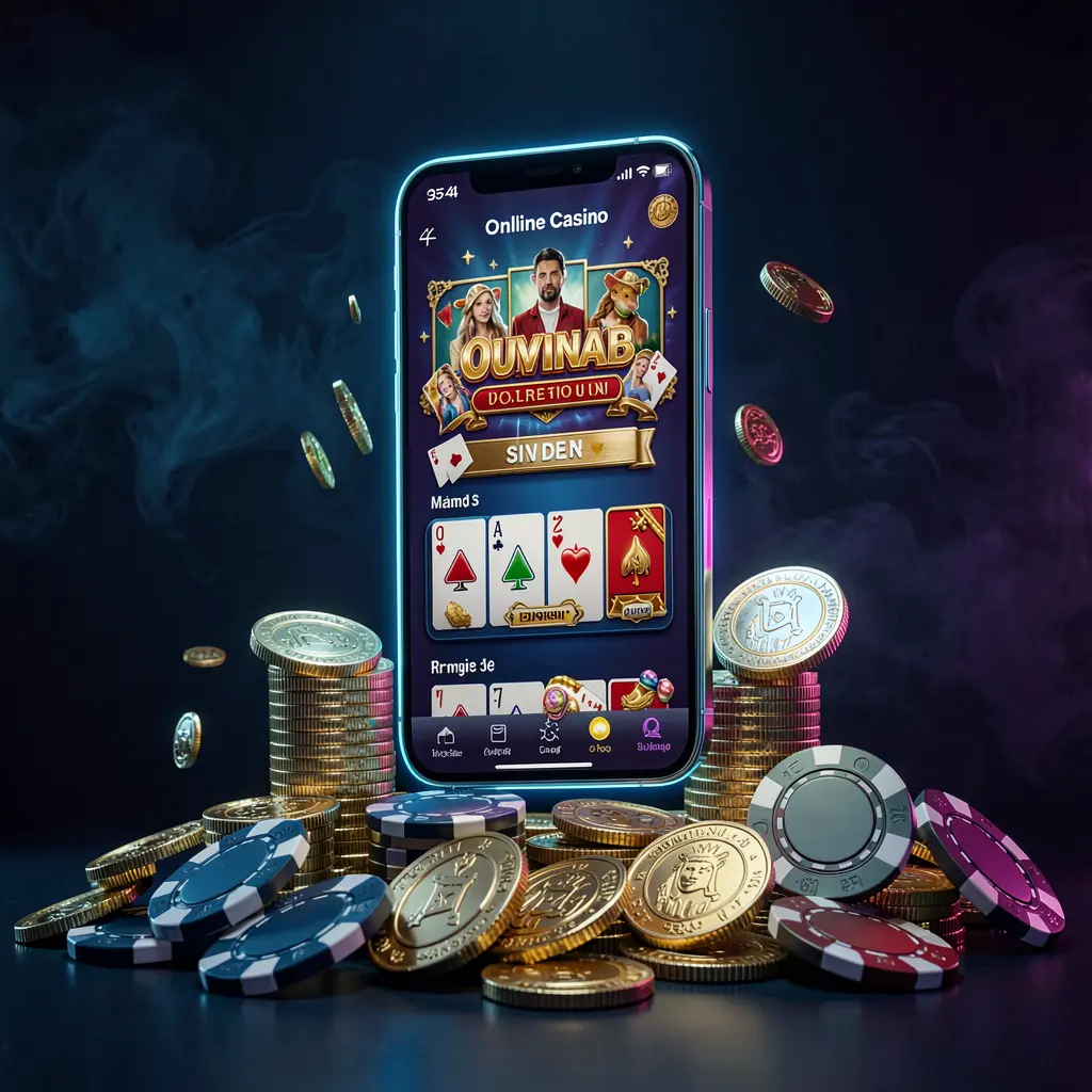 Realistic 3D render of a phone floating above golden coins and poker chips with a dark blue and black background, featuring cinematic neon glow, promoting the MY9988 online casino app in Malaysia